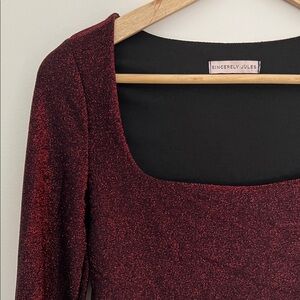 sincerely jules sparkly metallic red, square neck holiday crop top, size medium